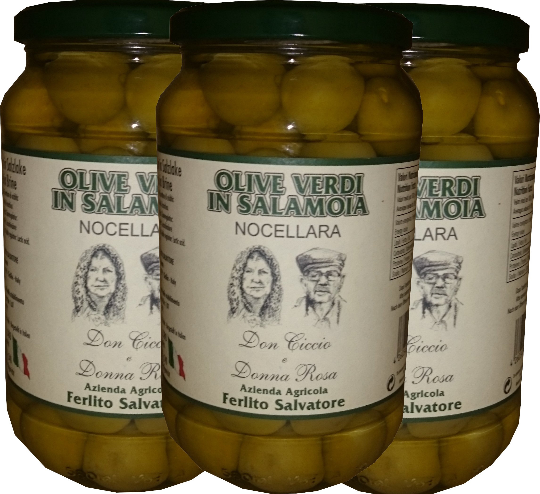 3 Gläser Olive Verdi in Salamoia / Grüne Oliven in Salzlake 580g je Glas