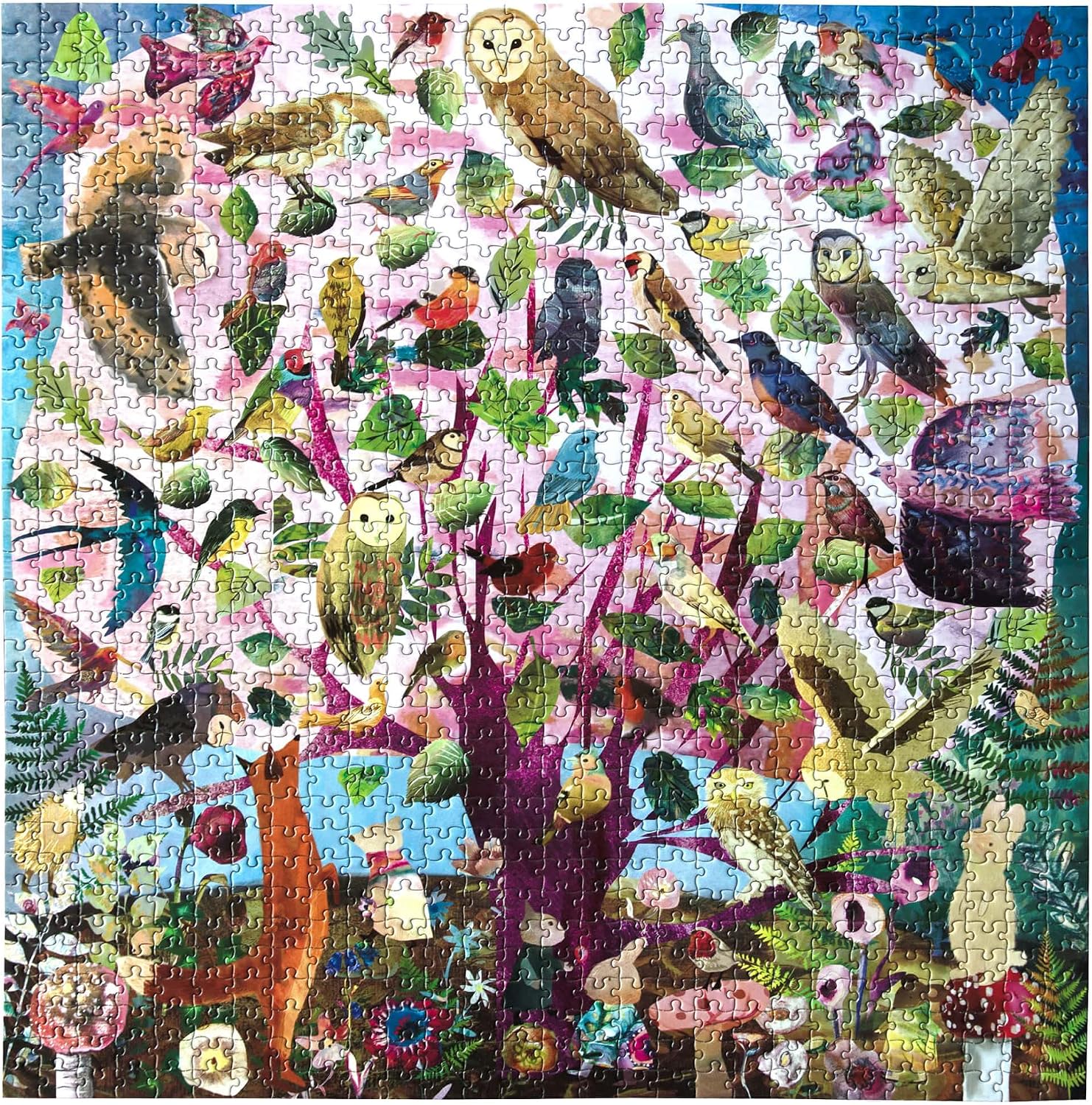 eeBoo 1000 Piece Puzzle - Parliament of Owls Jigsaw Puzzle for Adults, Square 23" x 23" Made with Recycled Board & Vegetable-Based Ink