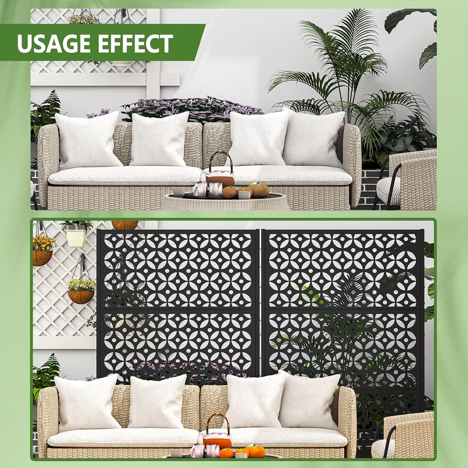 72" H×45" W Metal Privacy Screen Outdoor Privacy Screen Freestanding, Outdoor Privacy Screens and Panels, Decorative Privacy Fence with Expansion Screws and Ground Nails for Patio Lawn Deck.