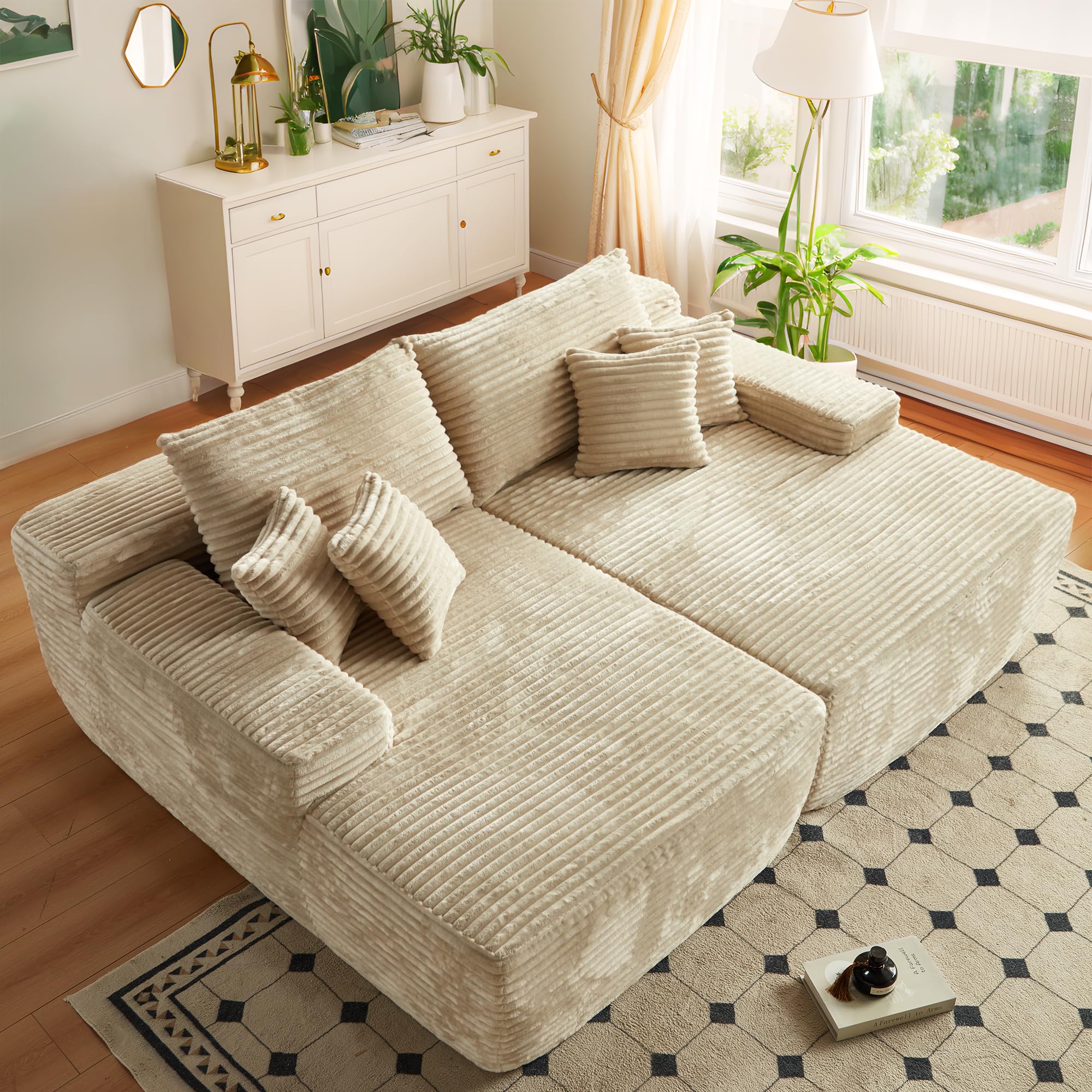 Weaxty Oversized Chaise Lounge Chair Indoor, 81" Plush Corduroy Cloud Lounge Sofa Couch,Modular Sectional Sleeper Sofa Chair,Deep Seat Sofa Bed for