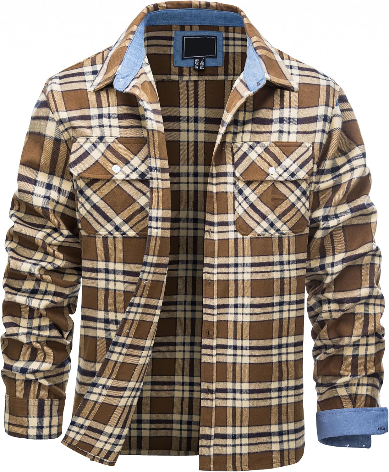 TACVASEN Mens Flannel Shirt Long Sleeve Plaid Shirts Cotton Lightweight Casual Button Down Work Shirt with 2 Pockets