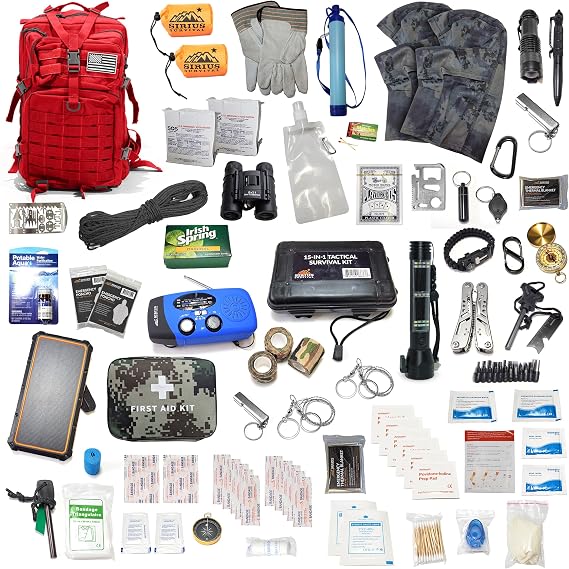 Pre-Packed Emergency Survival Kit/Bug Out Bag for 2 - Over 150 Total Pieces of Disaster Preparedness Supplies for Hurricanes, Floods, Earth Quakes & Other Disasters