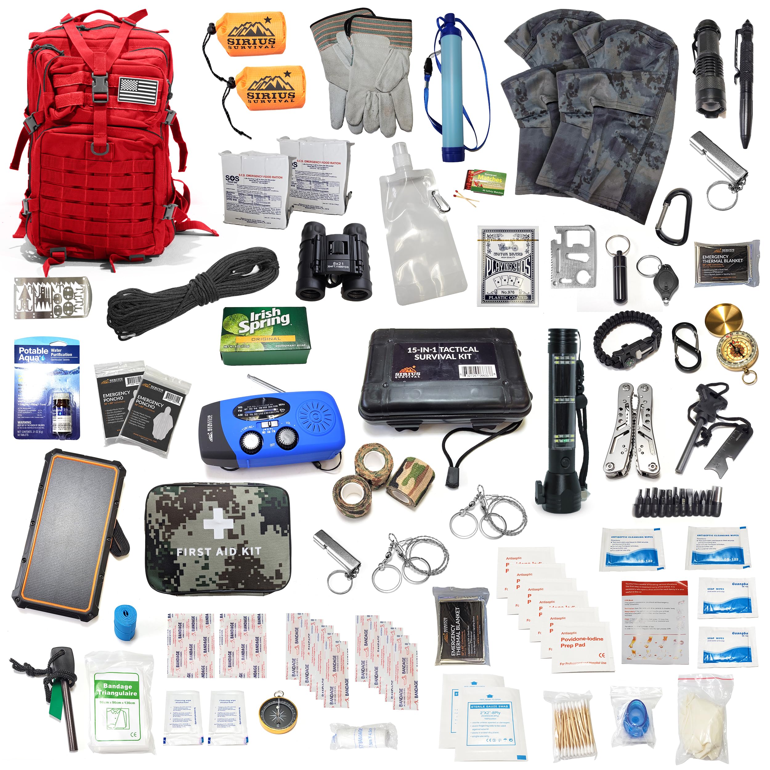 Kit de supervivencia de emergencia preembalado/bolsa para 2 – más de 150 piezas totales de suministros de preparación para desastres para huracanes, inundaciones, terremotos de tierra y otros