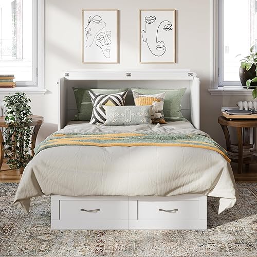 Miniatura 4 de AFI Monroe - Cómoda de cama Murphy de tamaño matrimonial con colchón, almacenamiento y cargador integrado, color blanco