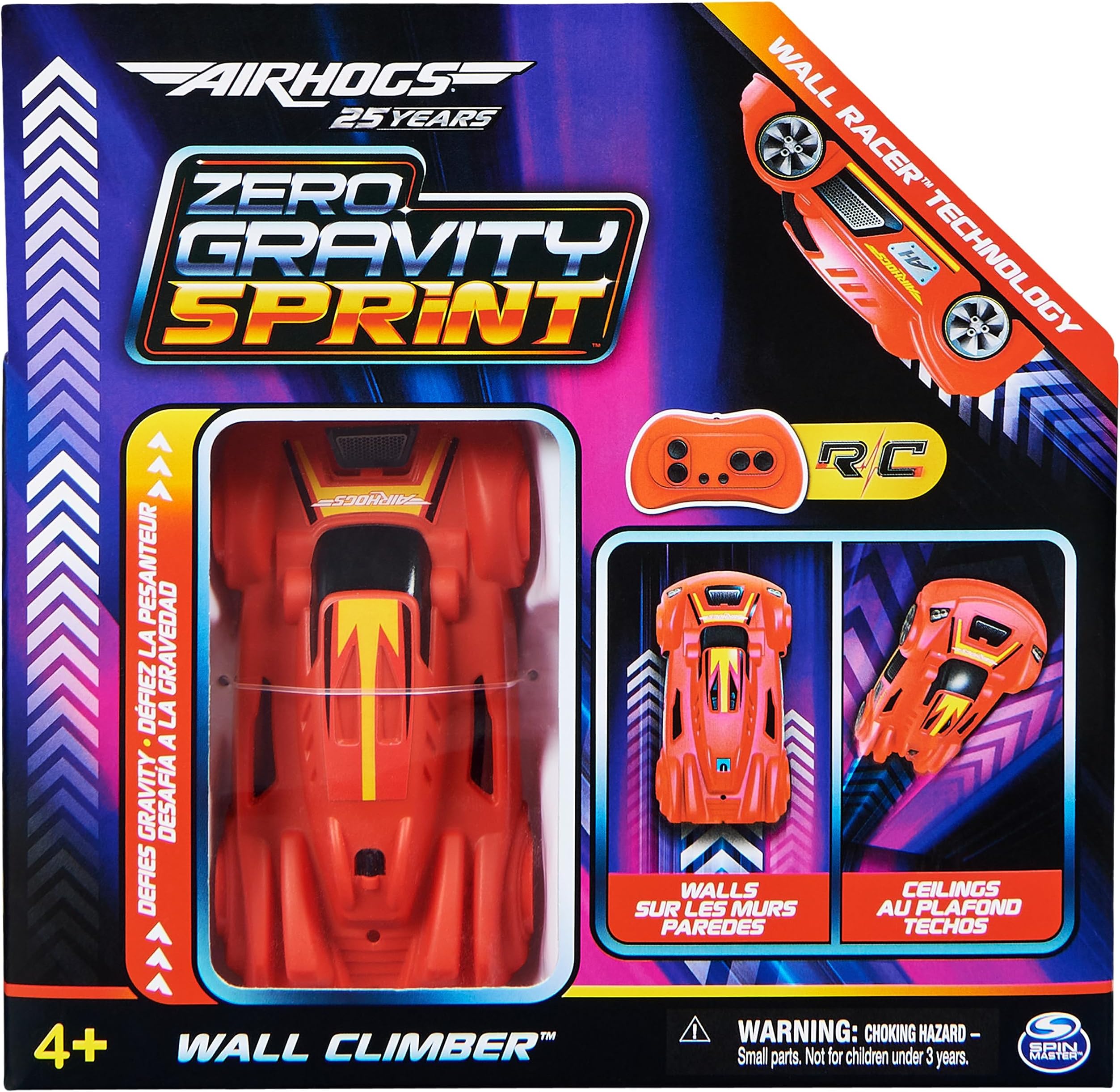 Air Hogs, Zero Gravity Sprint Wall Climber, USB-C Rechargeable Wall Racer, Red Indoor RC Car, Over 10.2cm, Kids’ Toys for Ages 4 and up