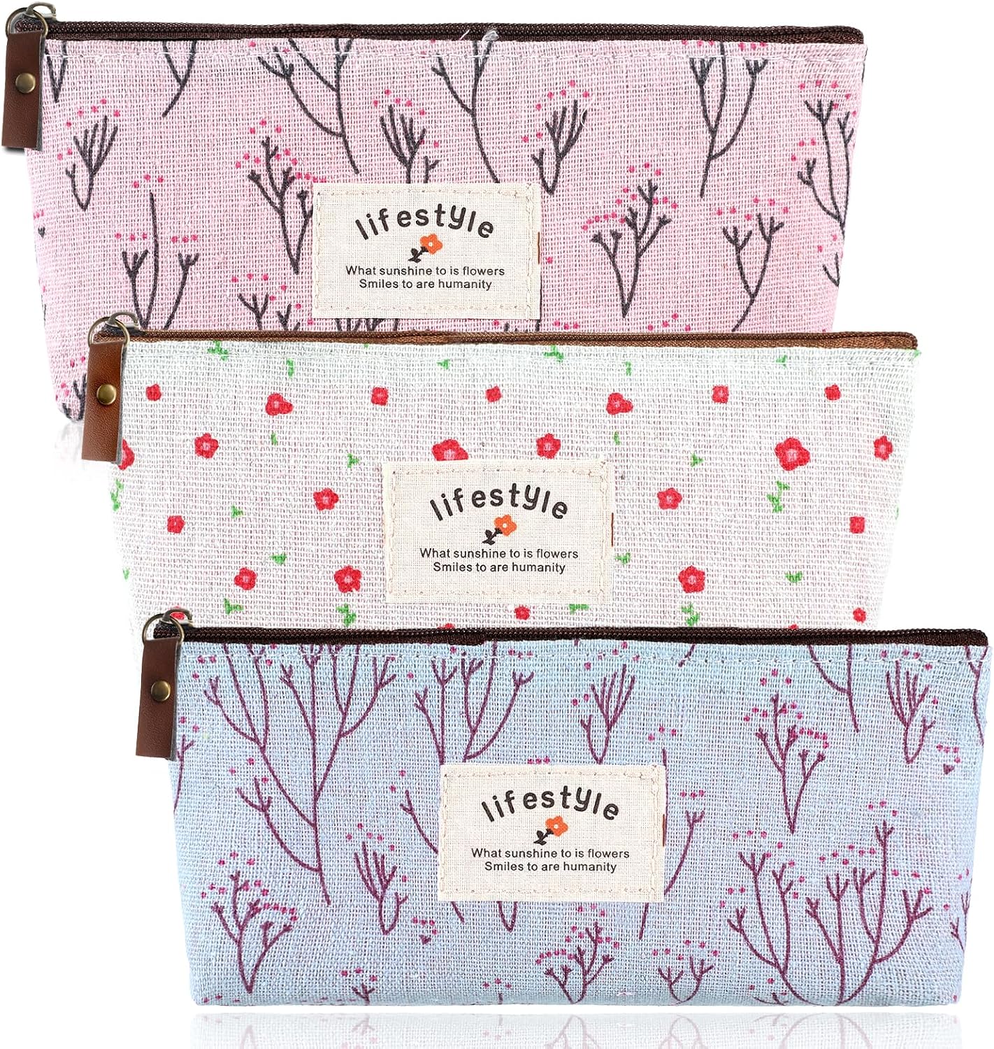 Mini Makeup Bag for Purse, 3 Pcs 4×7" Linen Floral Mini Cosmetic Pouches