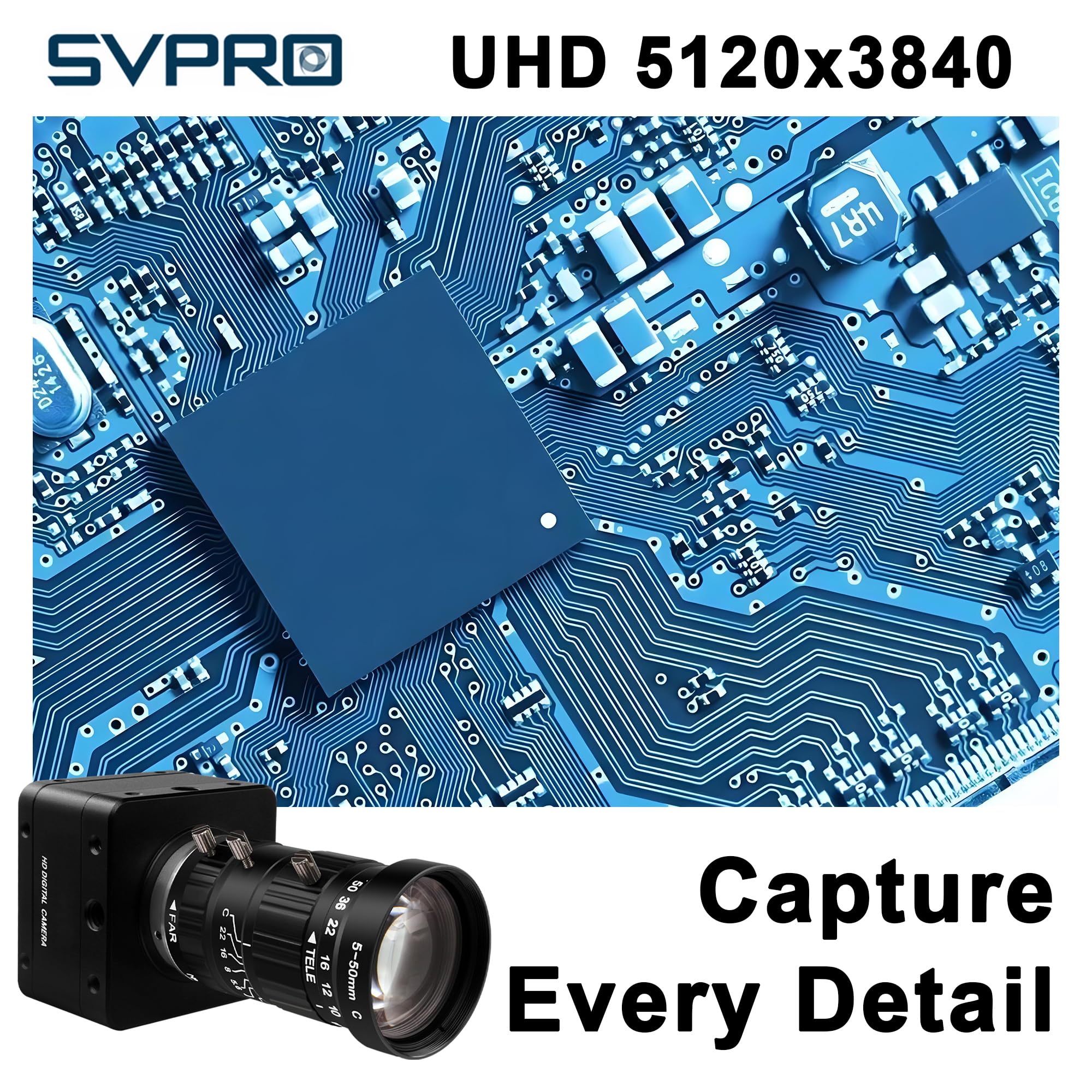 Svpro Fotocamera USB 3.0 da 20 MP, webcam ultra HD 5K con messa a fuoco manuale e obiettivo CS Mount da 5-50 mm, zoom ottico 10x, AR2020, fotocamera UVC ad alta risoluzione per computer e laptop