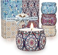 TranquilBliss 4-Pack Soy Wax Scented Candles - 120H Burn Time, 4 Unique Scents, Reusable Jars, Ideal Gifts for Women