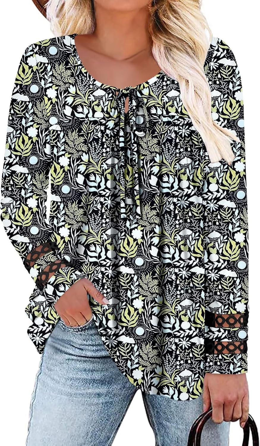 Magritta Womens Long Sleeve Tops 2025 Fall Keyhole-Tie Neck Pleated Tunic Blouses Dressy Casual Business Shirts - Image 2