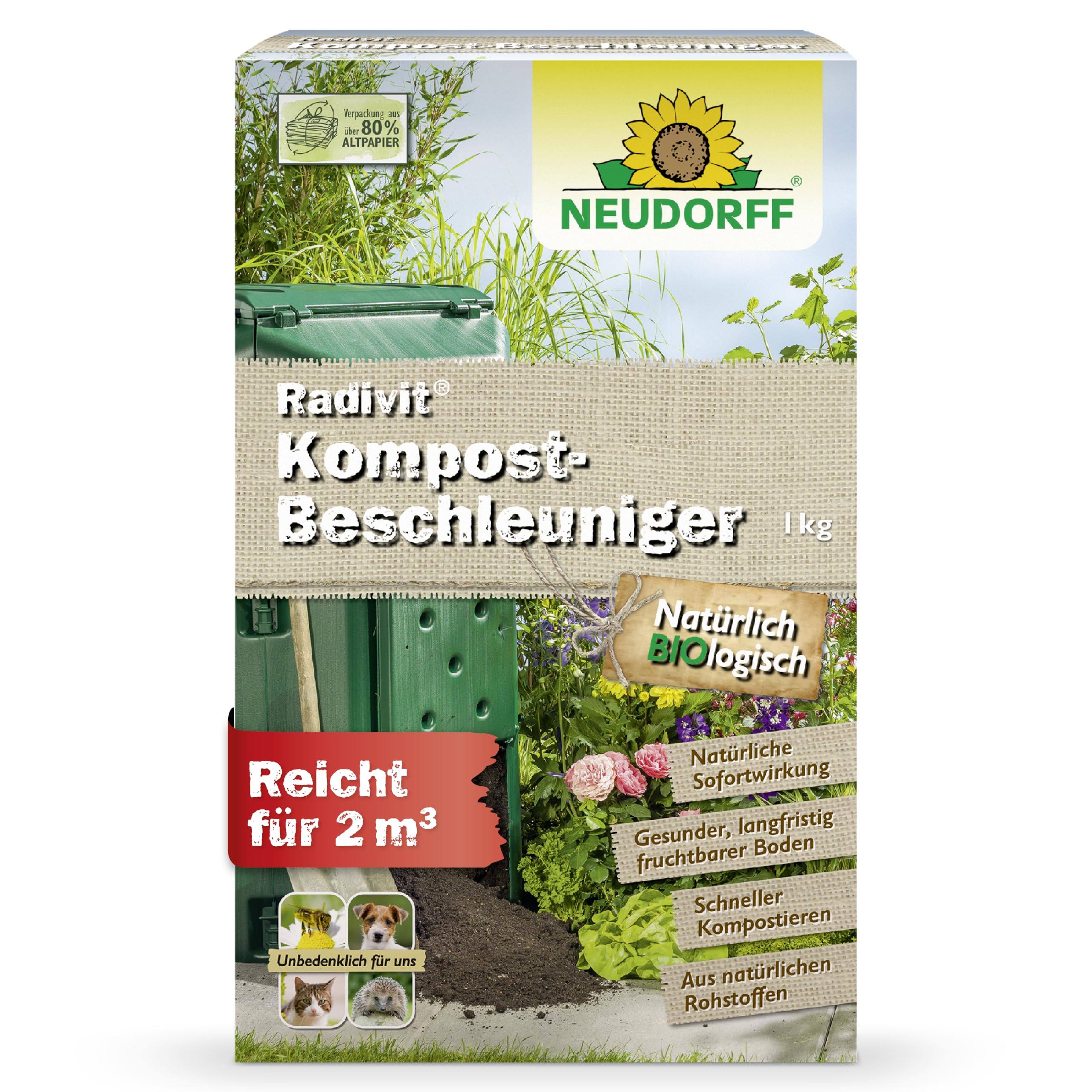 Neudorff Radivit Kompost Beschleuniger 1 kg für 2 m³ - Bio Schnellkomposter zersetzt Kompostabfälle mit Sofort- & Langzeitwirkung. Kompoststarter