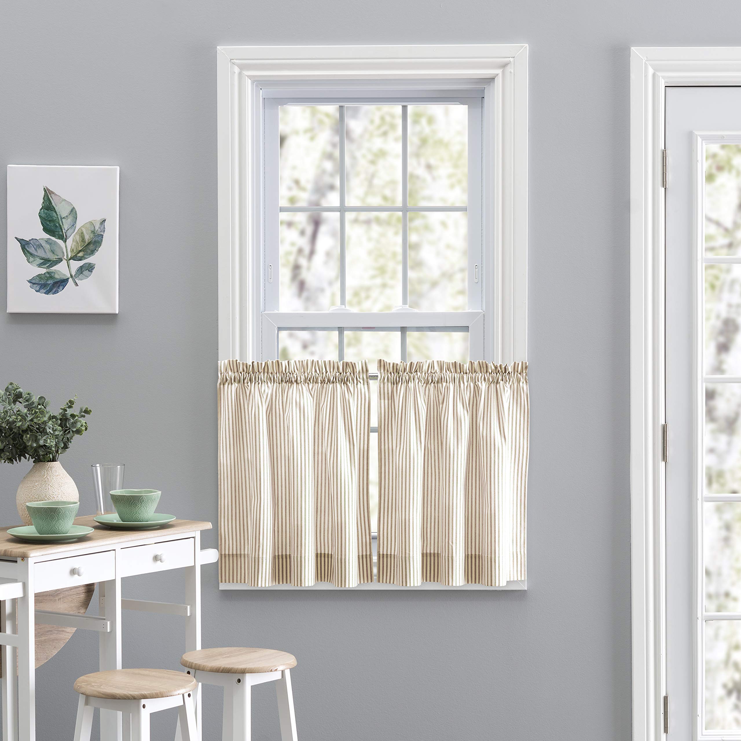 Ellis Curtain Plaza Stripe Swag Valance - 56x36 Inch Tan Cotton Blend Window Treatment