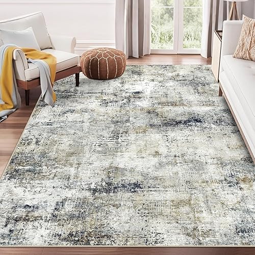 Miniatura 20 de Alfombra de área para sala de estar: alfombra lavable de 5 x 7 con respaldo antideslizante, no desprende pelo, resistente a las manchas, plegable