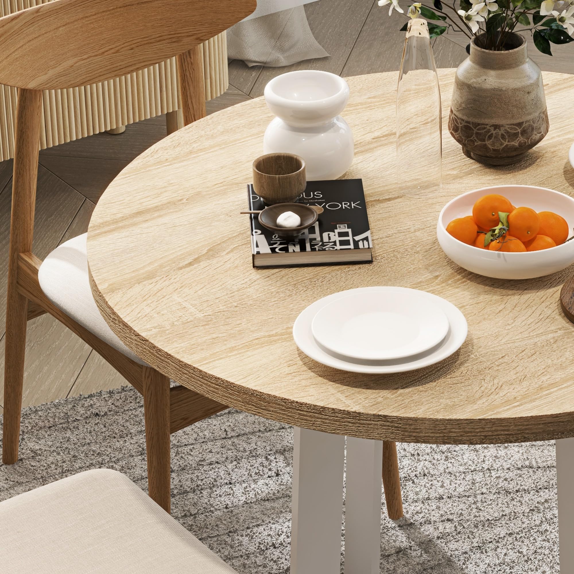 HOMCOM Tavolo da Pranzo Rotondo per 4 Persone, Tavolo da Cucina Moderno con Piano in Legno, Ø100x75cm, Bianco