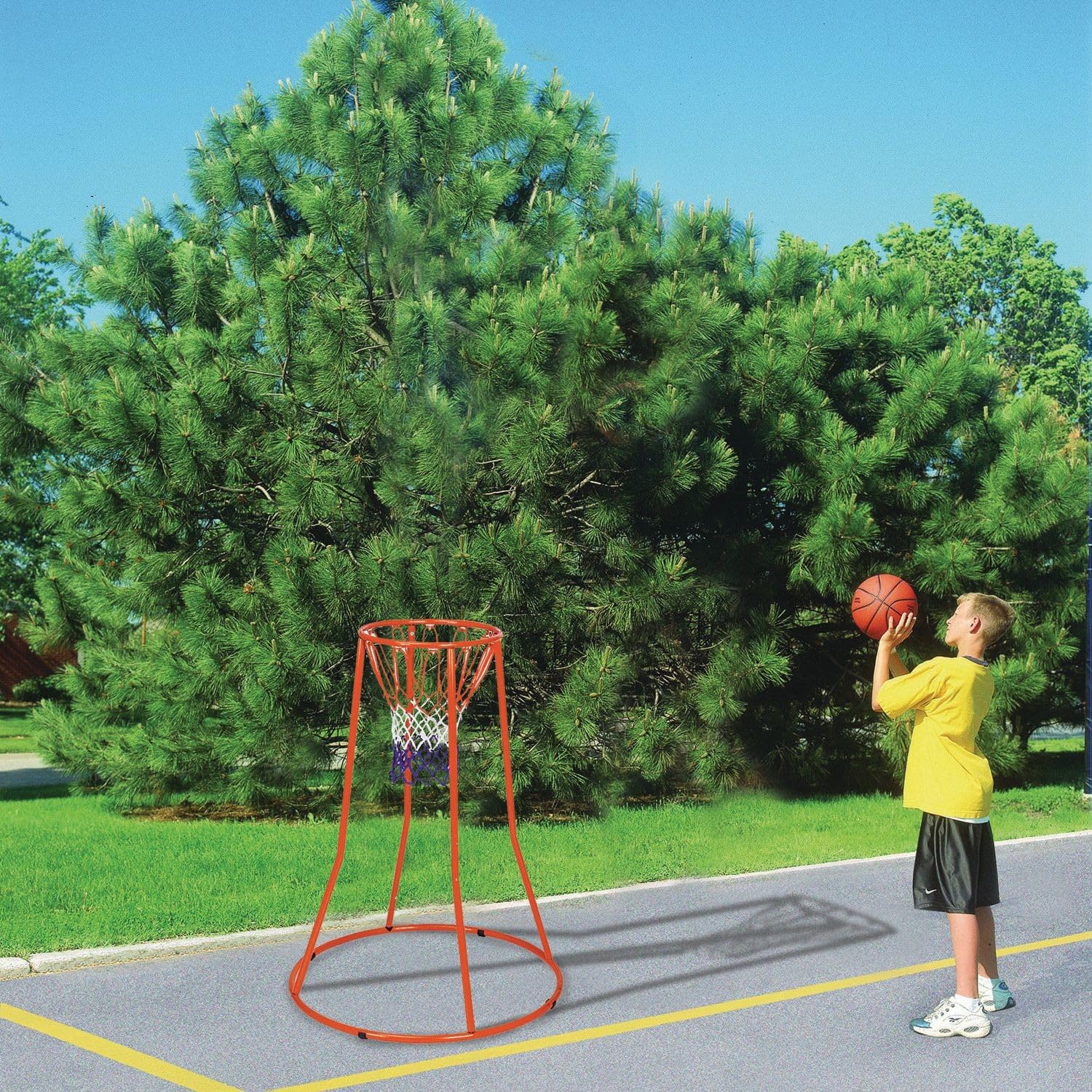 S&S Worldwide Mini Basketball Goal. 4' High Steel System with Official Sized 18" Diameter Goal with Red, White & Blue Net. Great for Kids, Seated Players and Scooter Basketball.