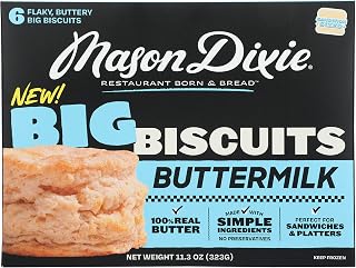 Mason Dixie Big Buttermilk Biscuits 11.4 oz - Frozen, Clean Ingredients, No HFCS or Hydrogenated Fats
