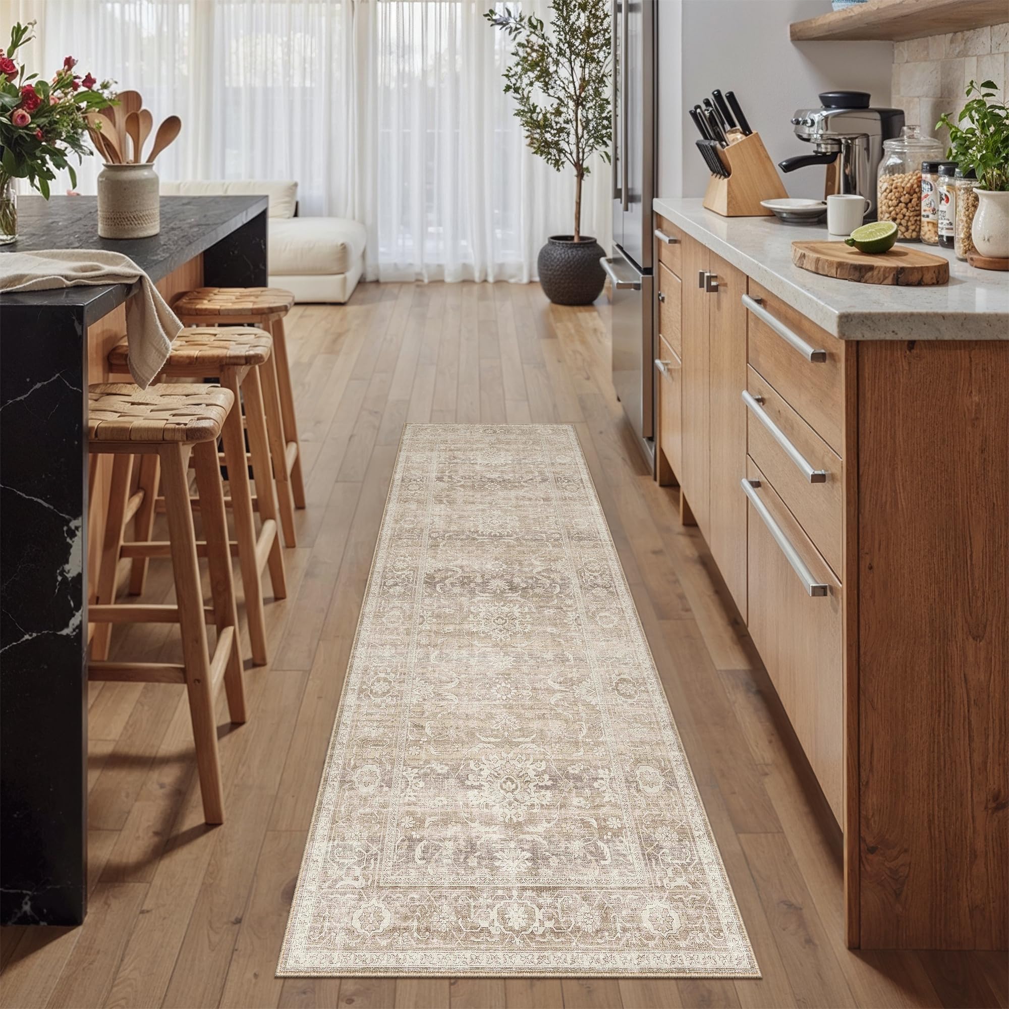 PureCozy Vintage Hallway Runner Rug 60x240cm Beige Carpet Runners Long โ image 1