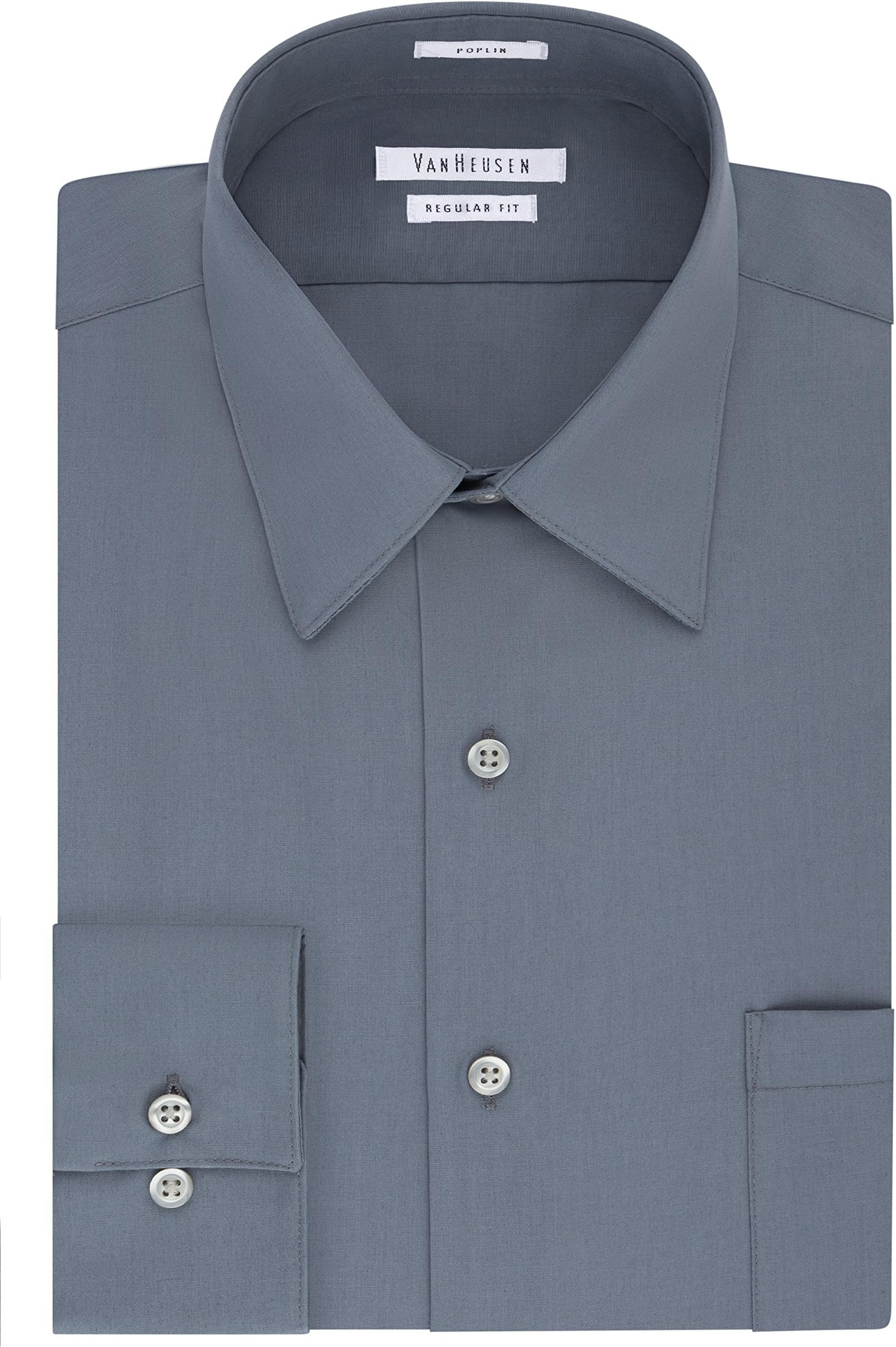 Van Heusen Men's Popeline, Normale Passform, Fester Spitzkragen Dress Shirt (Pack of 1)
