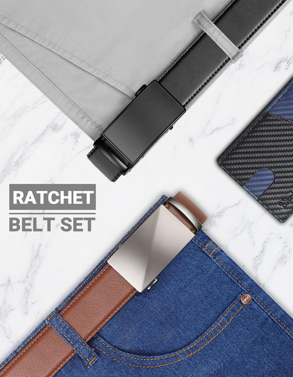 Zitahli Ratchet Belt for Men - 2 Packs Leather Mens belt For Gift Men Dress and Casual,Trim to Fit - Image 3