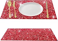 Vista 37 de Juego de 2 manteles individuales cuadrados incrustados con diamantes de imitación plateados