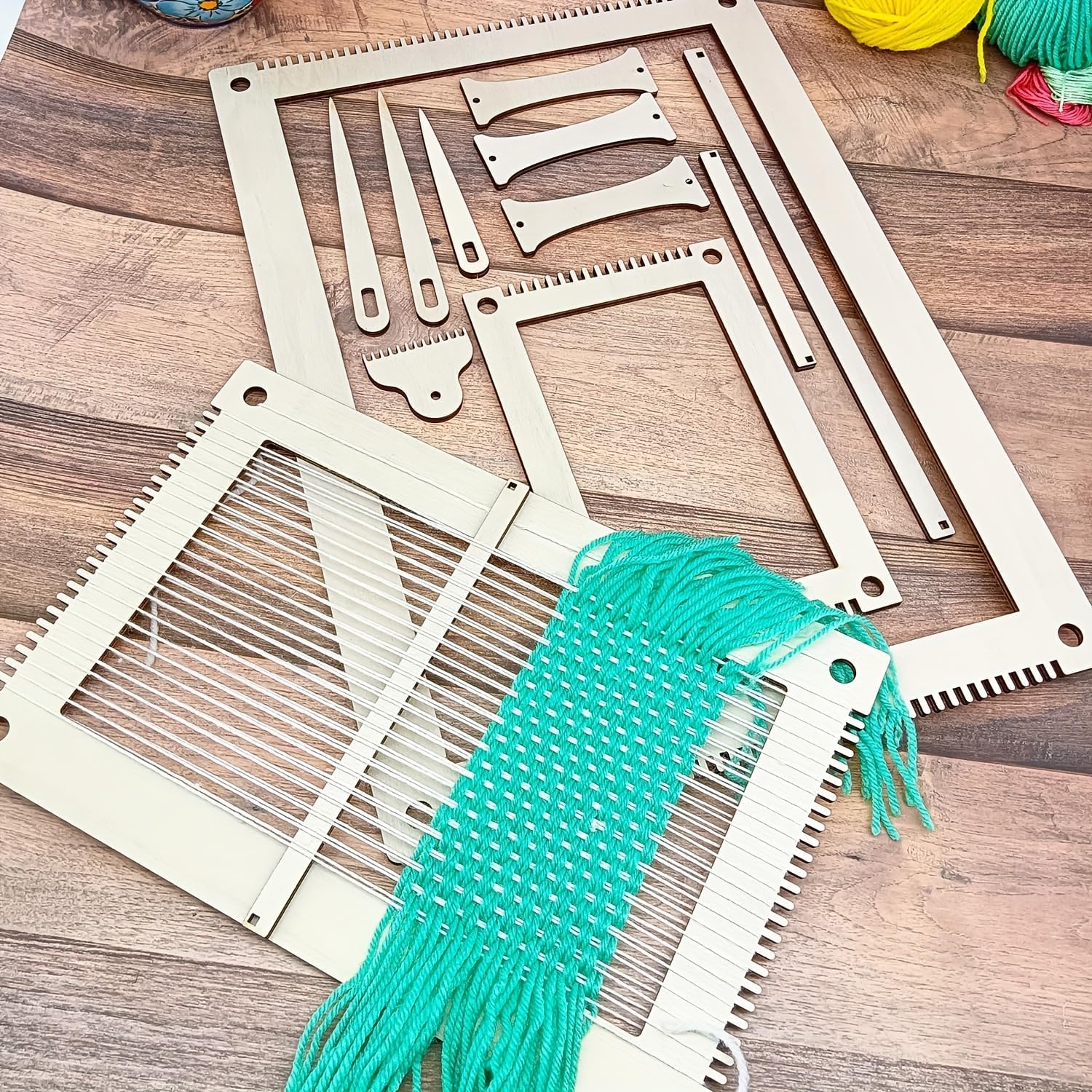 JBQUEEN Wooden Weaving Looms Kit with Comb, Crochet Needle Weaving Looms, for DIY Art Crafts Multi-Craft Weaving Frame Loom Arts & Crafts (13pcs-Set Rectangle Weaving Looms Kit)