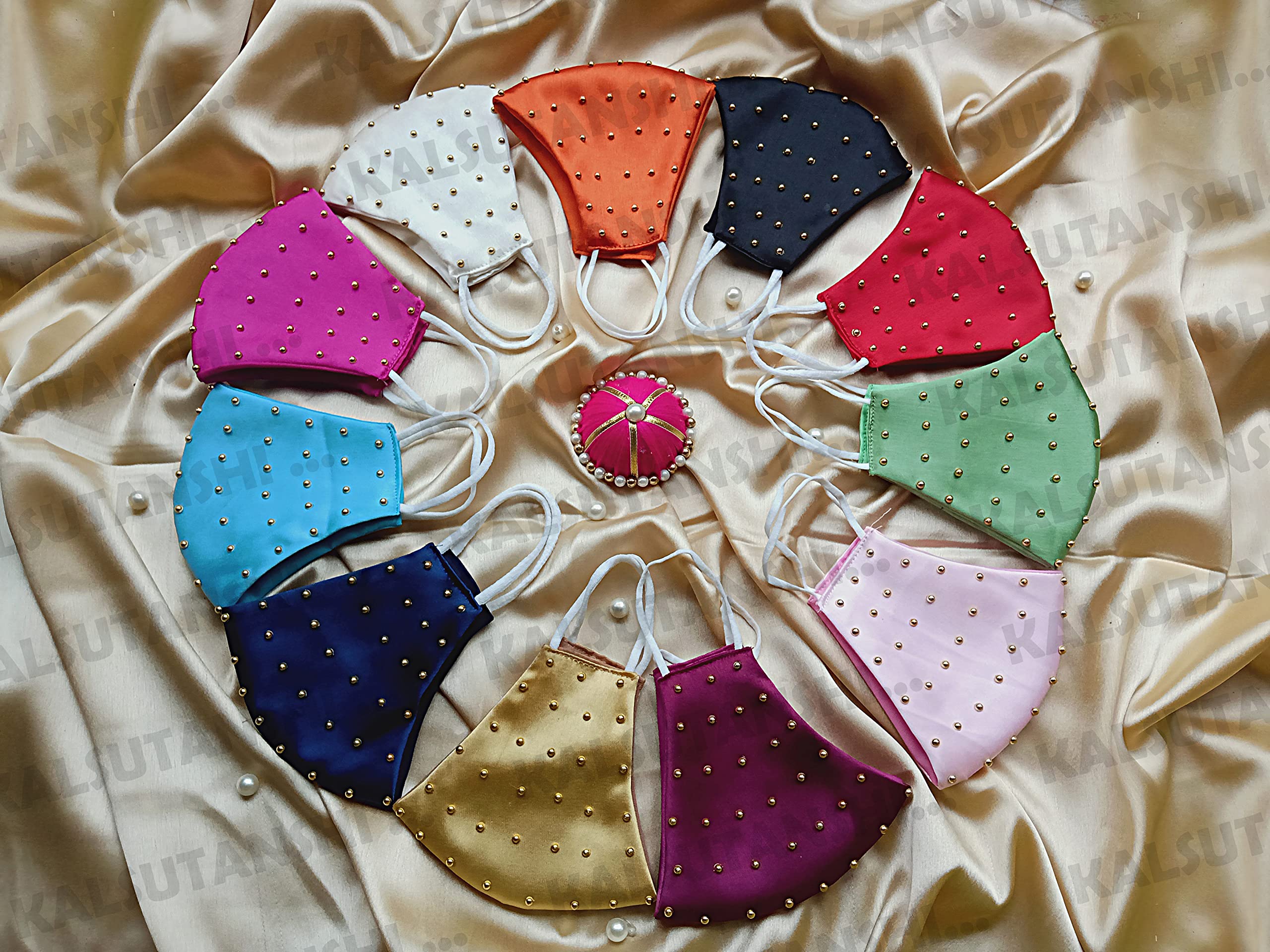 SOHAM SHREE ᵀᴹ : WEDDING SPECIAL Cloth Face Mask - Washable Light Weight Satin - Cotton Masks (WEDDING 11 | RED-BLACK-ORANGE-CREAM-RANIPINK-BLUE-GOLDEN-GREEN-PINK-BLUE-SKYBLUE)-image-9