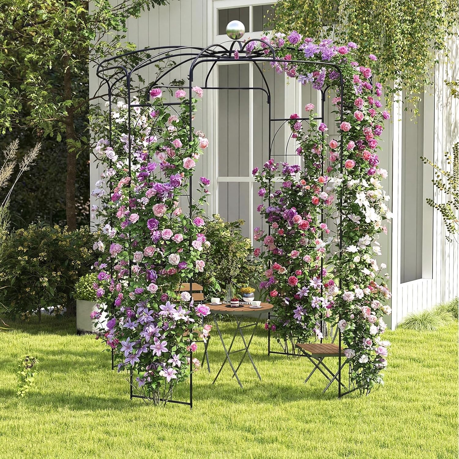 Happygrill Birdcage Shape Garden Arbor, 112" Tall Heavy Duty Gazebo with for Climbing Plants, Outdoor Arch Pergola Pavilion for Wedding Party Ceremony Decoration