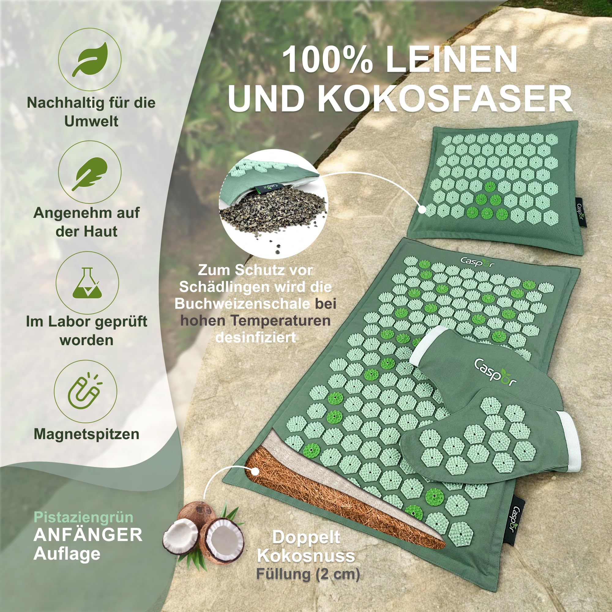 Akupressurmatte Set mit Kissen, Tasche, Massagehandschuhe, akupunktur matte, Entspannung geschenk, massagematte, akkupressmatte Hilfe bei Verspannungen, Rückenschmerzen - Caspor®