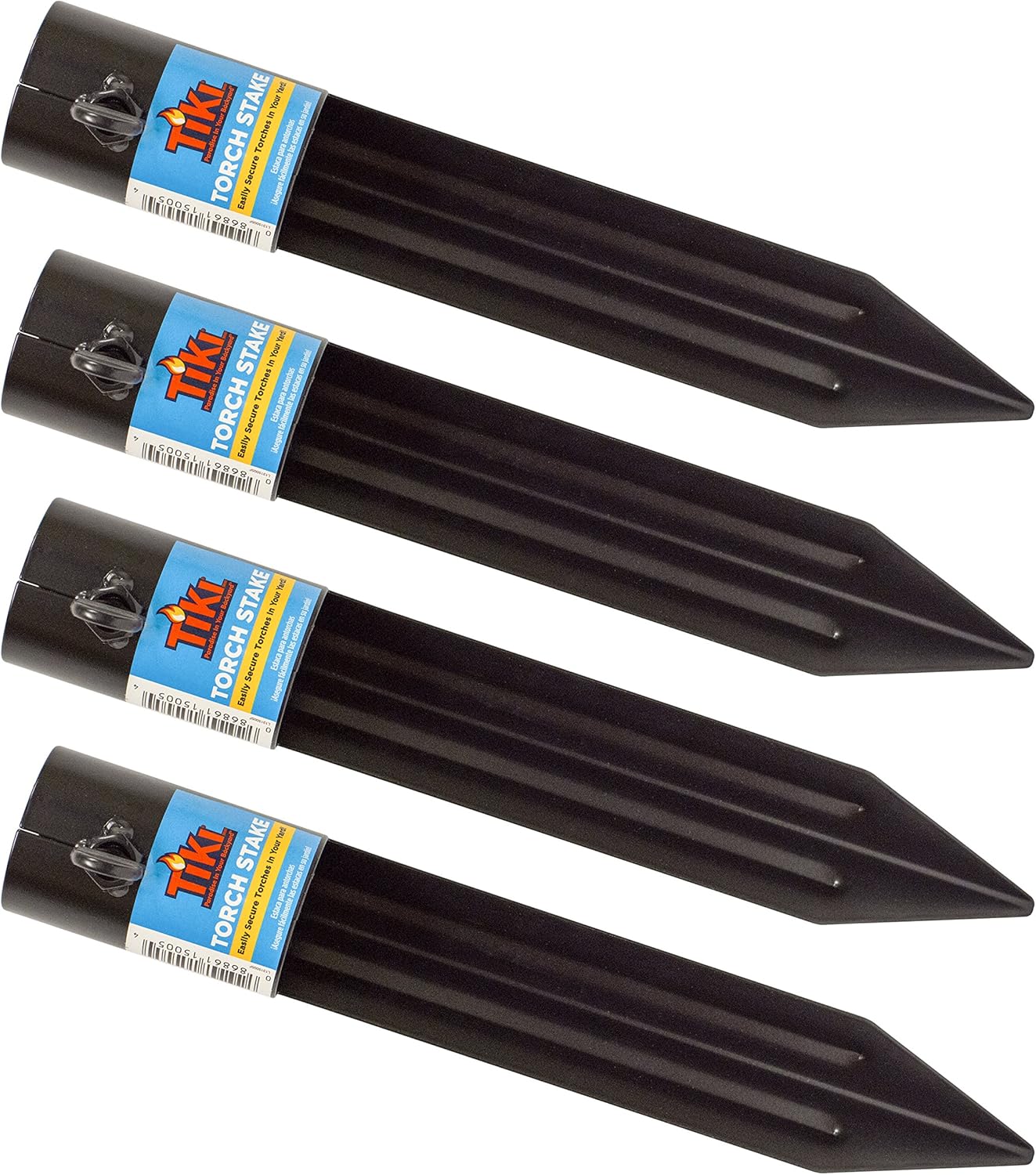 TIKI Metal Torch Stakes 4-Pack, Durable & Weather-Resistant Torch Holders for Bamboo & Metal Poles, Easy-to-Install Outdoor Torch Accessories for Patio, Lawn & Garden, 10.75-Inch Black