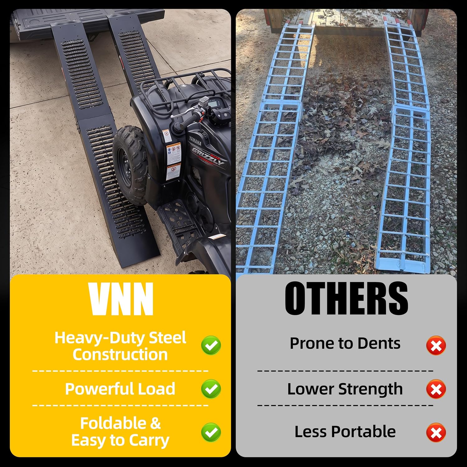 VNN 74.8" L Foldable Truck Ramp, 1PC Motorcycle Ramp for Trucks, Black