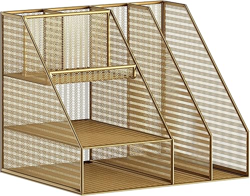 Miniatura 2 de Martha Stewart Ryder - Organizador de escritorio grande de metal de malla dorada con soporte para archivador de revista, soporte para bolígrafos y