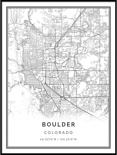 Squareious Póster de mapa de Boulder  Arte de pared moderno en blanco y negro  Decoración escandinava para el hogar  Obras de arte impresas de la