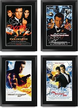HWC Trading Pierce Brosnan Bond Collection 16 x 12 inch Gifts Printed Poster Set Signed Autograph Picture for Movie Memorabilia Fans - 16" x 12" Framed