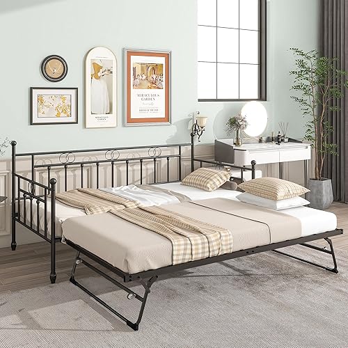 Miniatura 7 de kuurfuurdo Sofá cama de metal con nido cama nido emergente base de colchón de sofá cama de tamaño individual soporte de listones de metal muebles de