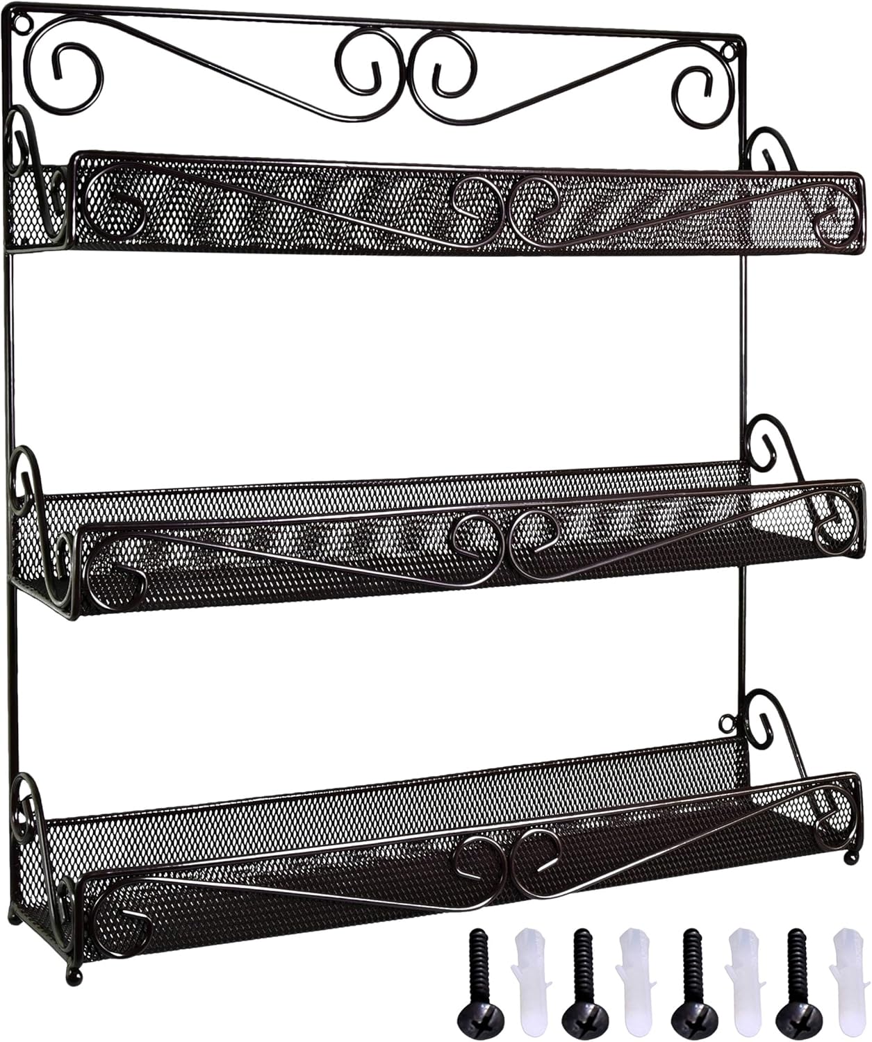 AMT 3 Tier Nail Rack, Pack Metal Wall Mount Organizer, Essential Oils Organizer, Pantry Cabinet Door Shelf Storage. Hanging Display for Spice Jars, Sauces, Cosmetic Beauty Bottles