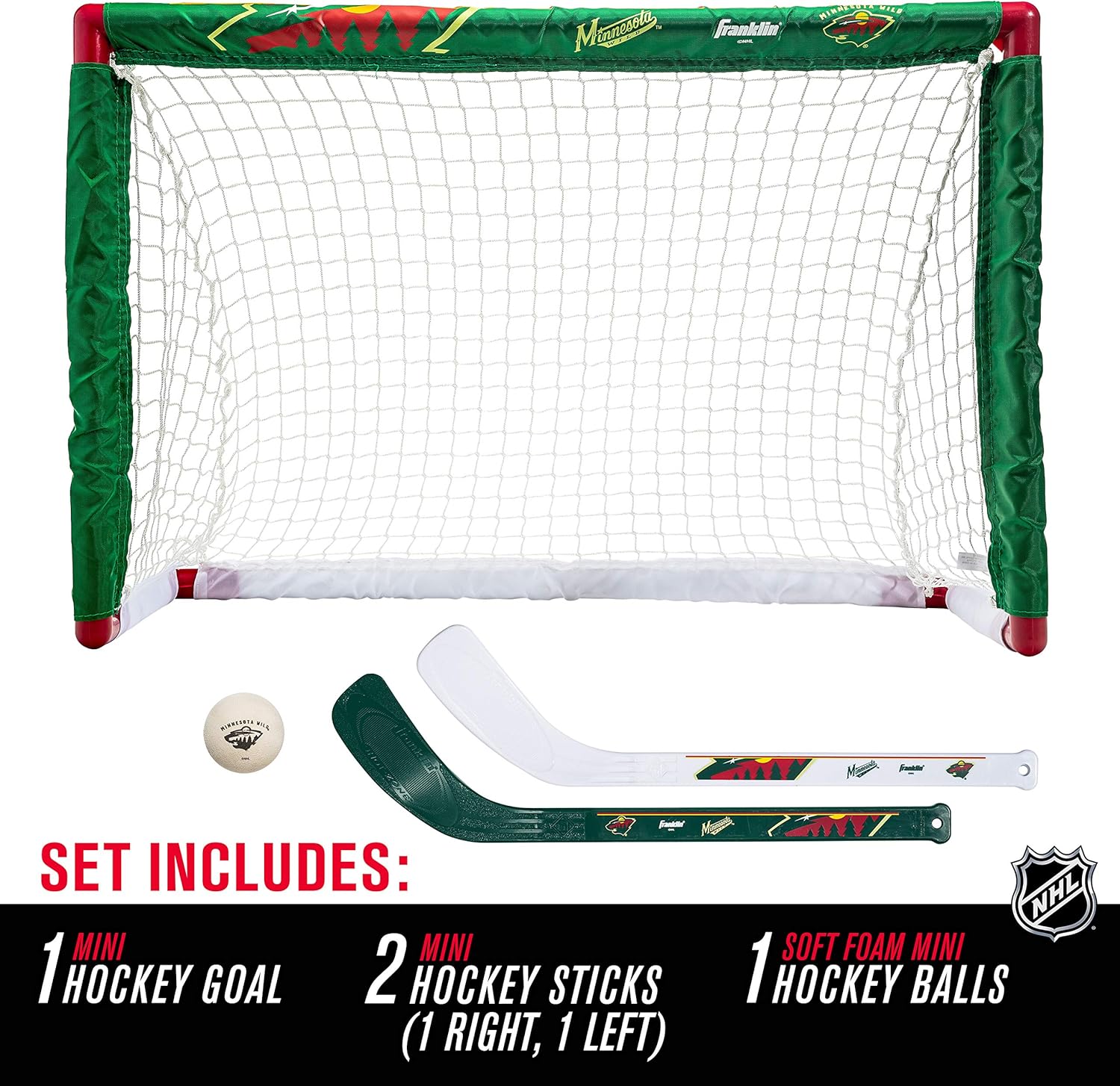 Franklin Sports unisex teen Franklin Sports Minnesota Wild Mini Hockey Set Knee Hockey Goal Ball 2 Hockey Stick Combo Set, Minnesota Wild, 28 x 20 12 US : Sports & Outdoors