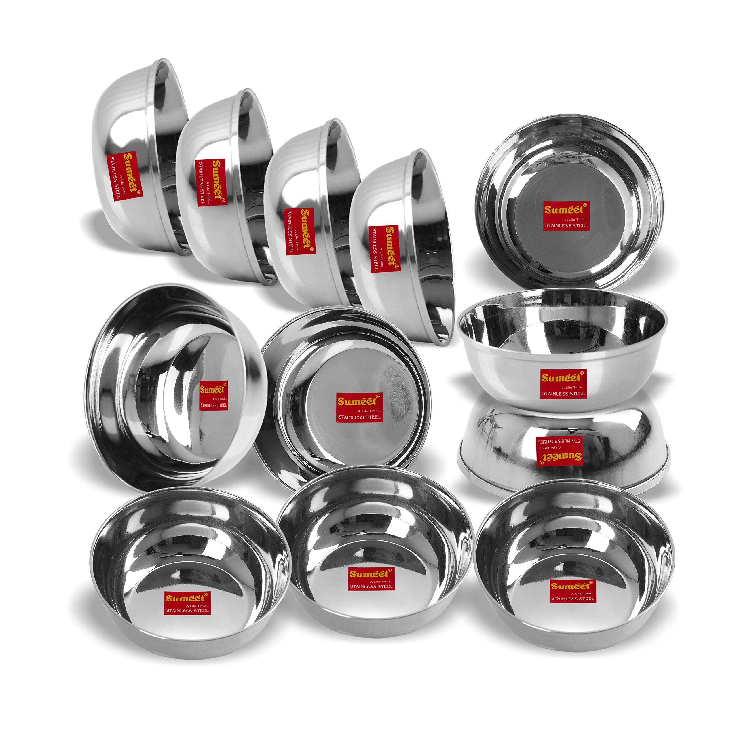 Sumeet Stainless Steel Heavy Gauge Bowl   /Wati set with Mirror Finish 12cm Dia (350 Ml) - Set of 12pcs - Image 3 thumbnail