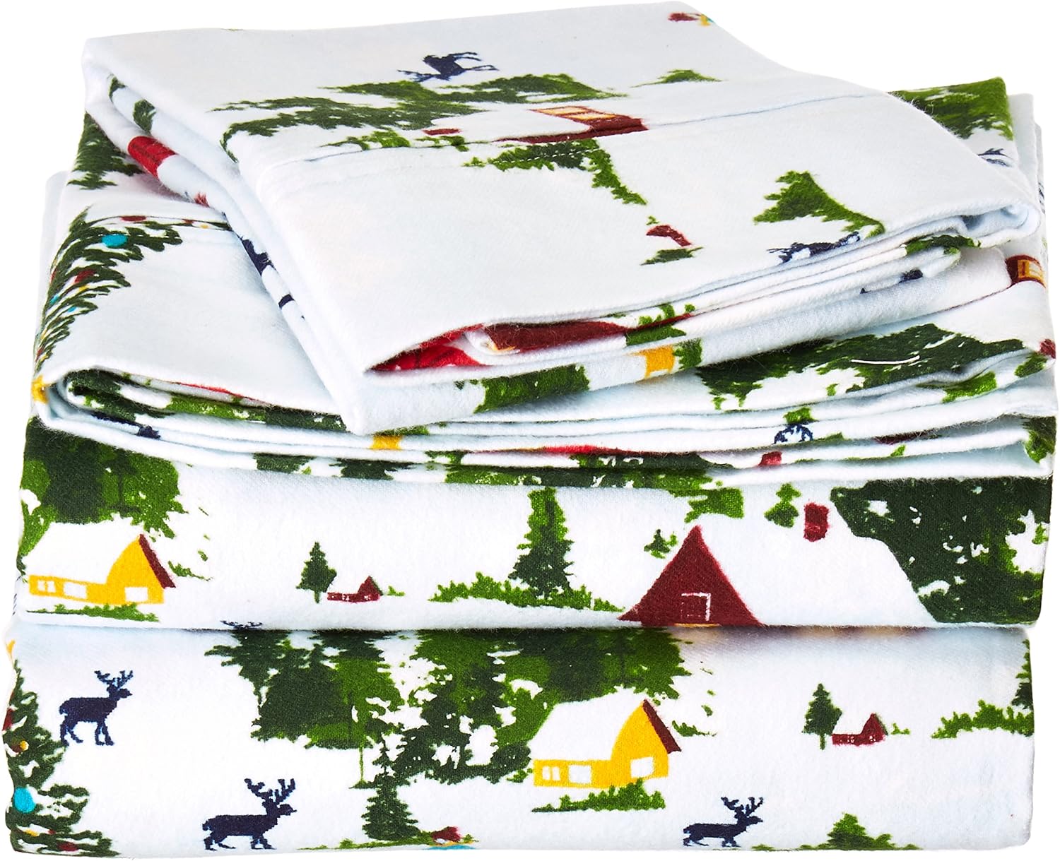 Tribeca Living North Pole Printed 230 GSM Flannel Twill 24" Extra Deep Pocket Sheet Set, Twin, Multicolor