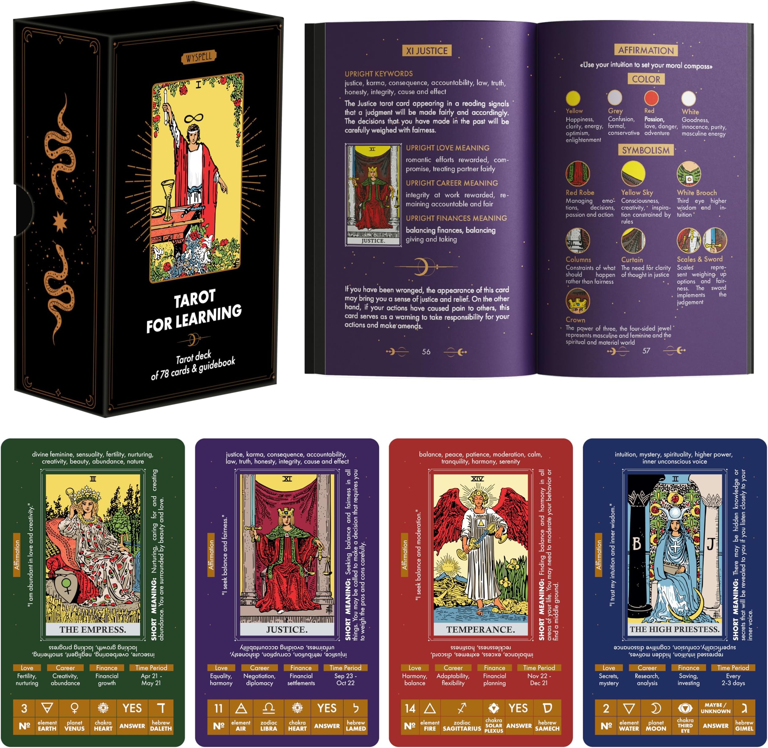 Wyspell Learning Tarot - Meaningful Tarot Cards - Meaningful Beginner Tarot Deck - Beginner Tarot Cards with Guide Book