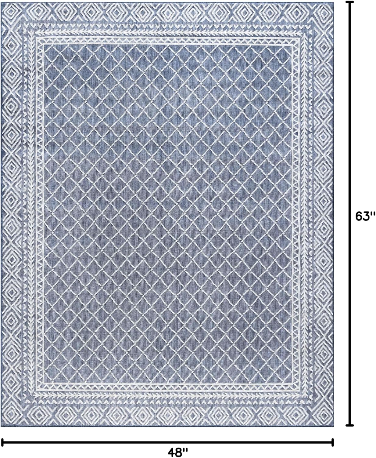 Water & Fade Resistant 4x6 Indoor Outdoor Rug for Patio, Deck, Porch, Entryway | Outside Area Rugs for Patios | 4' x 5'3'' Blue