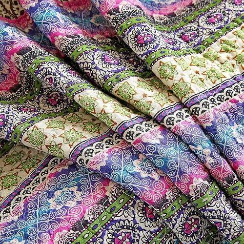 Vista 32 de NEWLAKE - Juego de colchas de algodón, juego de cubiertas de retazos, reversible, patrón azul clásico bohemio Azul,Azul Clásico Royal,Azul/Azul