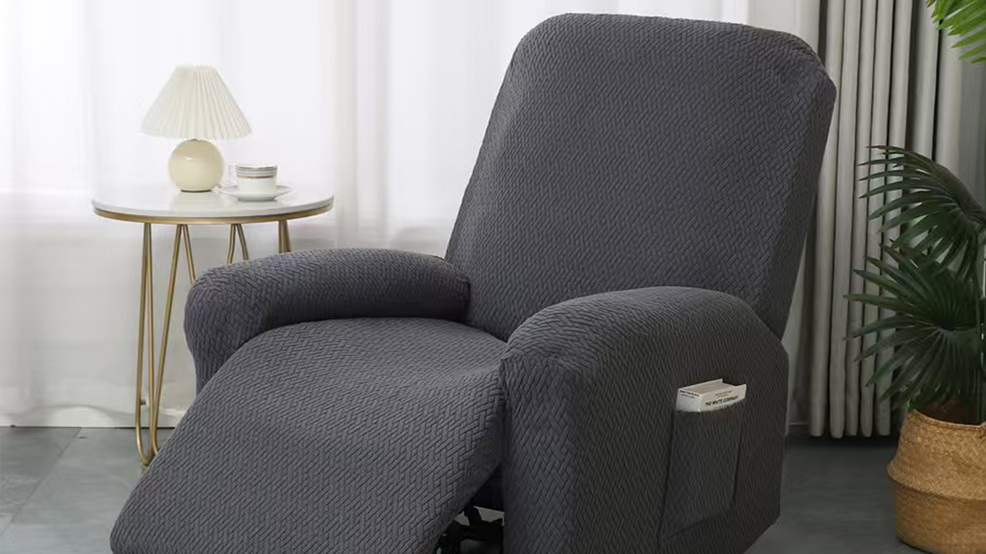 Highdi Copripoltrona Relax Reclinabile 4 Pezzi: Fodera Elasticizzata Con Tasche, Grigio Fiore Di Vite