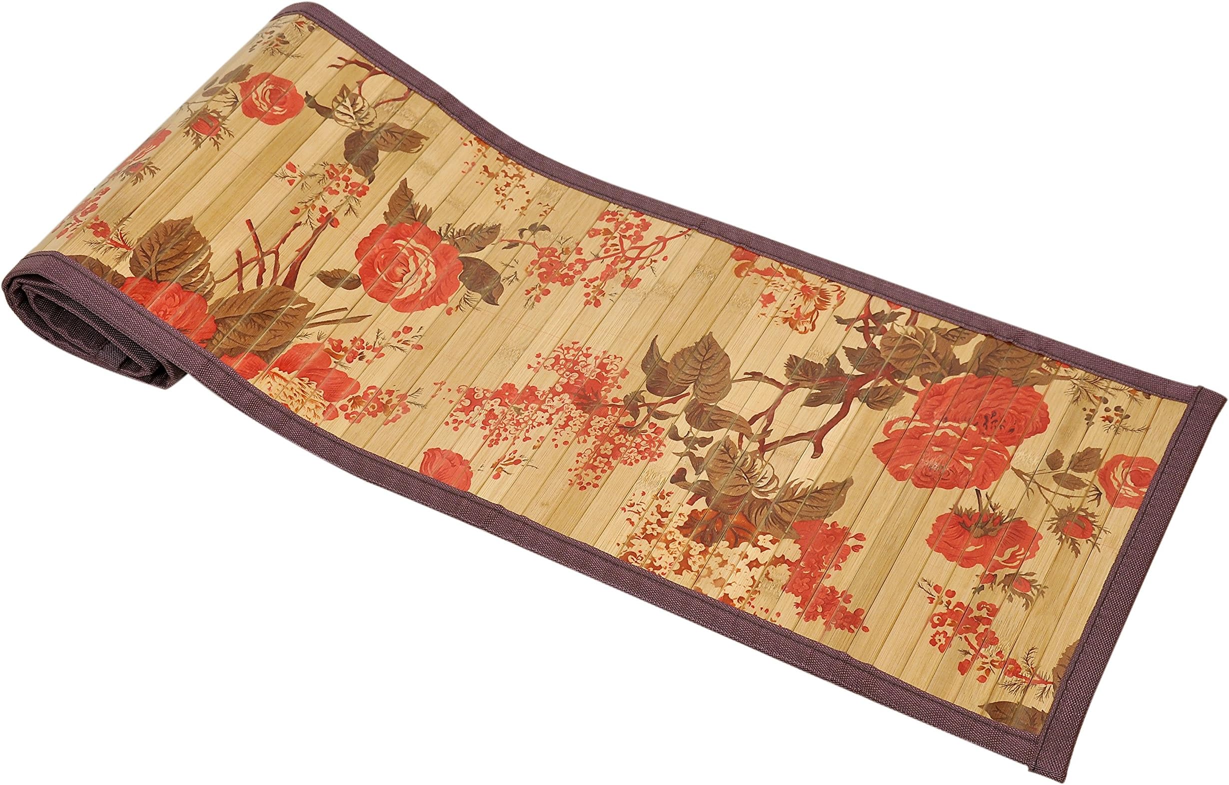 BAMBOO GREENS - Bamboo Table Runner - Rose Flower Print - 30 x 135 cms