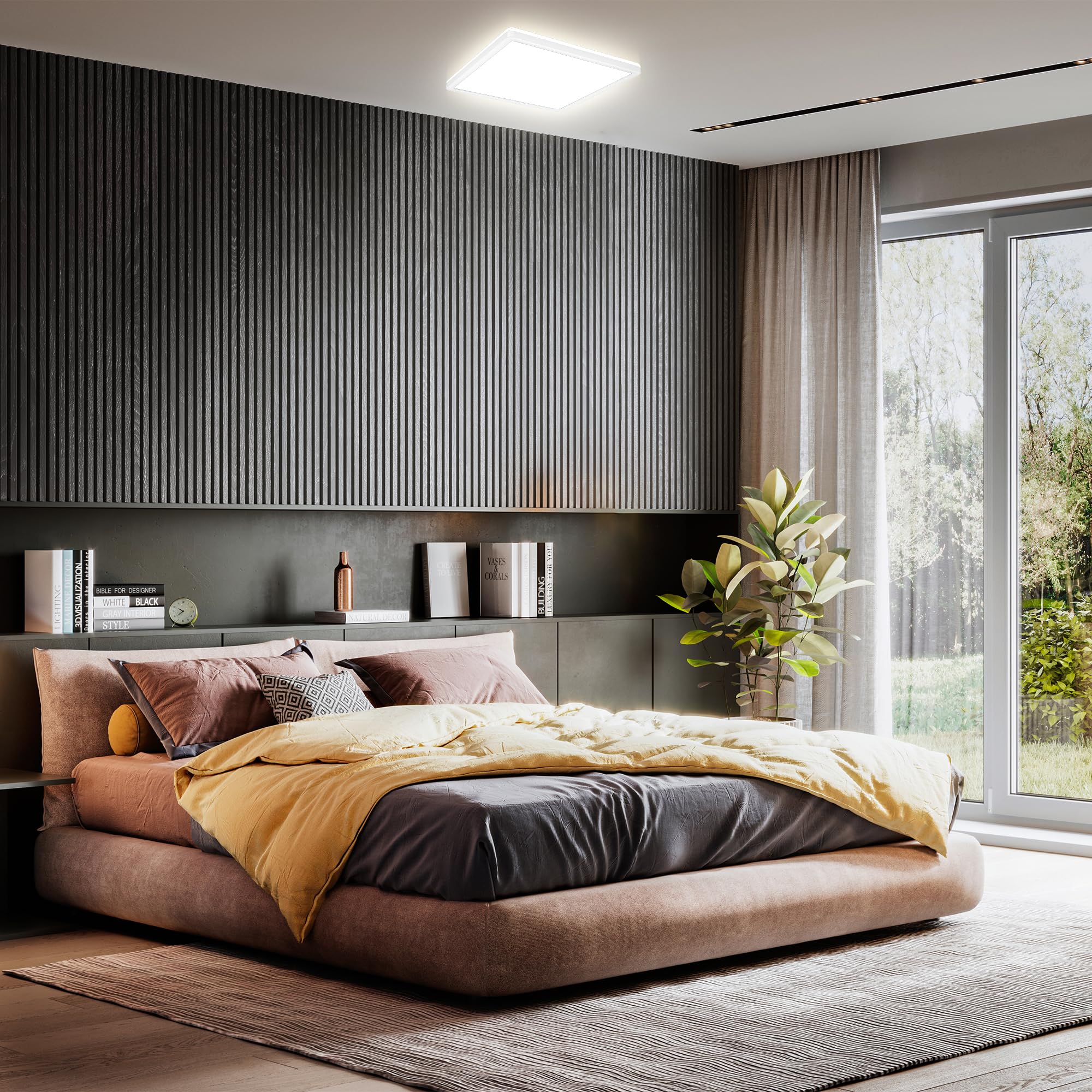 BRILONER - LED Deckenlampe flach Smart Home, funktioniert mit Alexa, buntes RGB+W Licht, Lampe, Deckenleuchte, Wohnzimmerlampe, LED Panel, Schlafzimmerlampe, 42x42x3 cm, Weiß