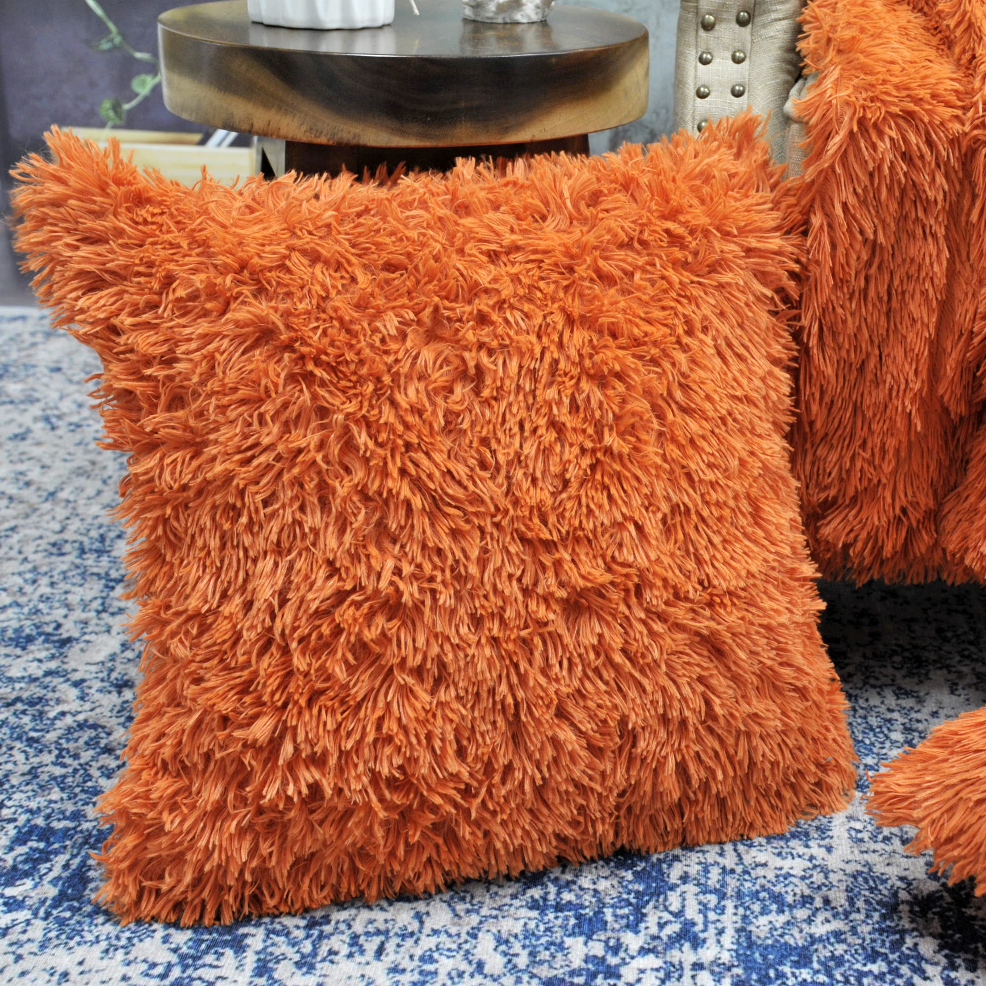orange shaggy cushions