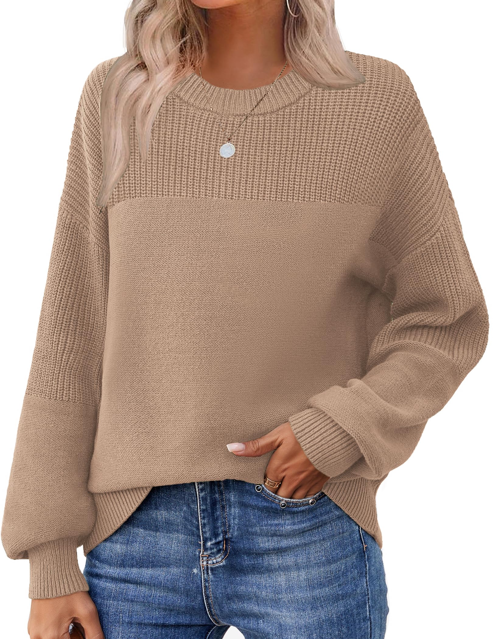 Zeagoo Womens 2026 Fall Chunky Knit Sweater Oversized Crewneck Long Sleeve Winter Cotton Pullover Sweaters Jumper Tops