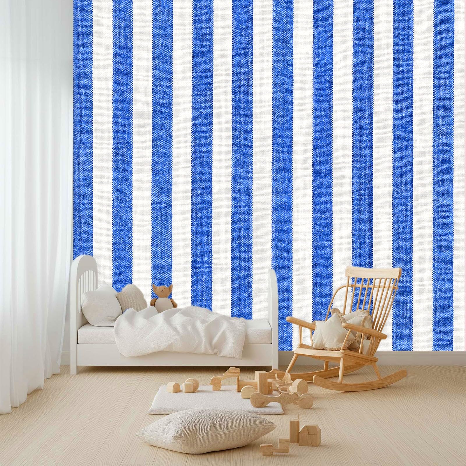 Générique Panoramiczna tapeta 200 x 140 cm abstrakcyjne świeże klasyczne paski - tapeta z efektem 3D gobelin ścienny z włókniny - dekoracja ścienna do salonu, sypialni i kuchni, niebieska