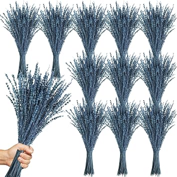 Uieke 12Pack Dried Lavender Flowers Bundles, 16" Dried Blue Flowers Preserved Lavender Stems Bouquet for Shower Weeding Home Fragrance Vase Crafts Decor, 600g21oz