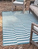Vista 33 de Unique Loom - Alfombra de área de la colección Outdoor Striped - Rayada (5' 1" x 8' Rectangular, Verde/Marfil)