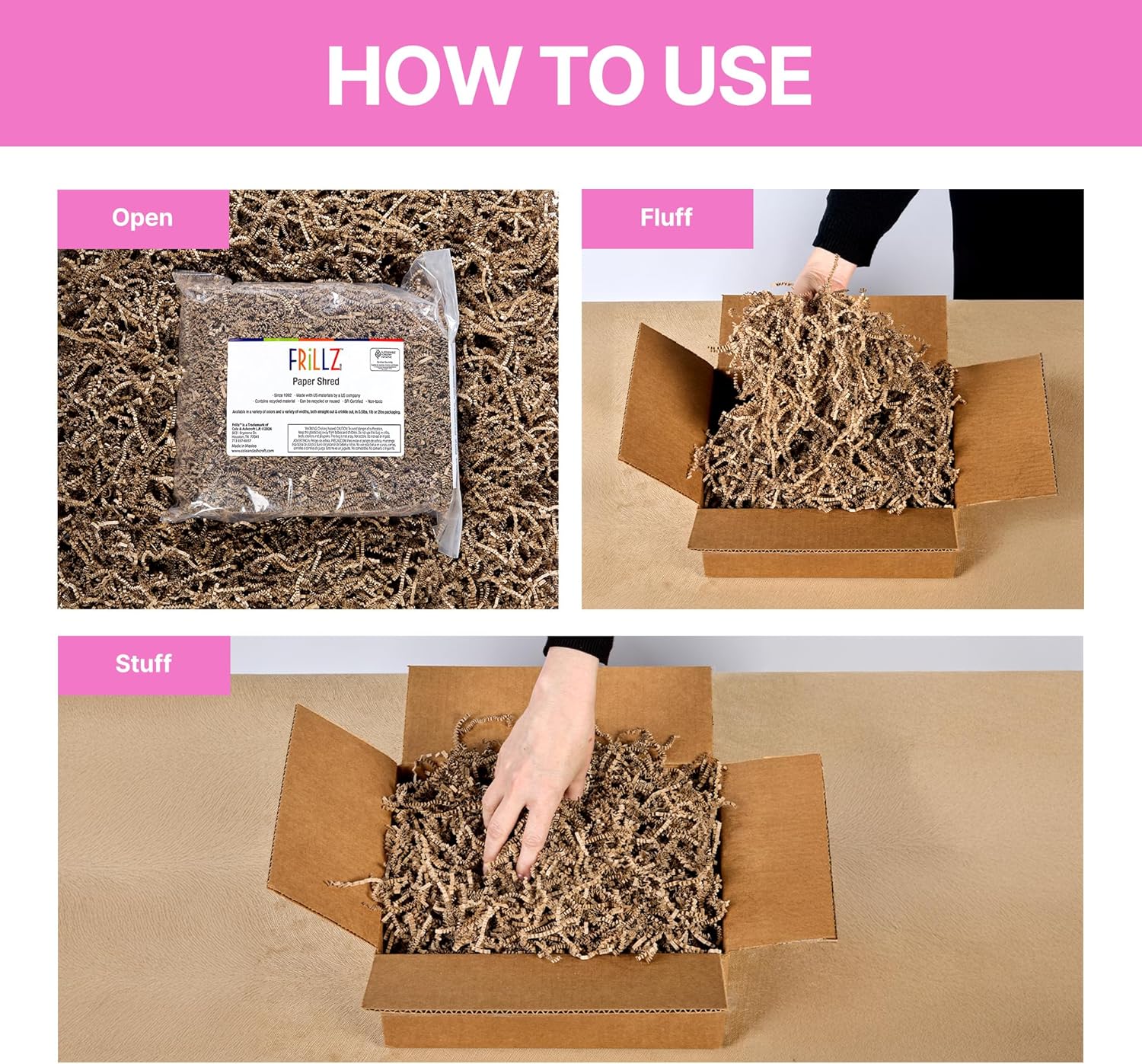 FRILLZ by DECOfill™ Crinkle Cut Paper Shred Filler for Baskets, Gifts, Packing and Protecting your Mother's Day, Christmas, Holiday Valentine's, and other events (2 pound, Red)