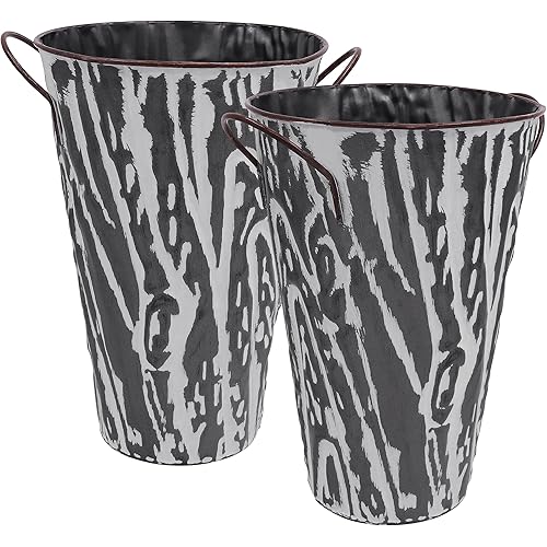 Soyizom Galvanized Metal Vase Flower Bucket，Set of 2 Farmhouse Decorative Vase Flower Container for Rustic Decor Planter Vase - French Vintage Bucket Floor Vase for Floral Weddings Events Home Decor